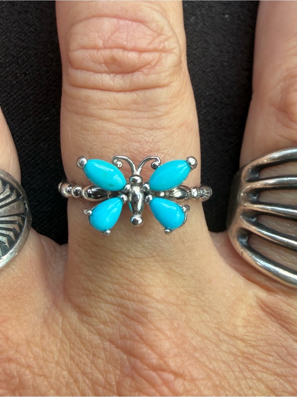 Turquoise Butterfly 925 Sterling Silver Ring - Blue